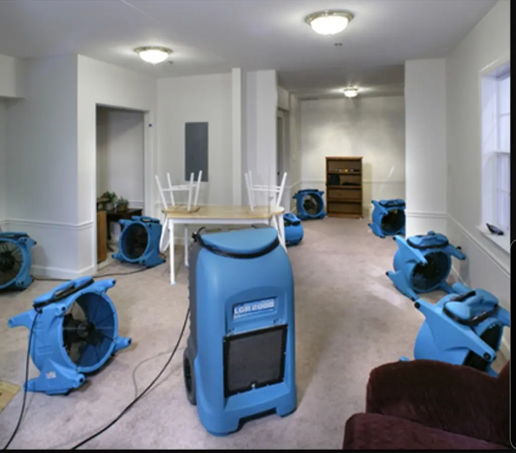Air movers and dehumidifier setup for Water Damage Restoration in Downers Grove